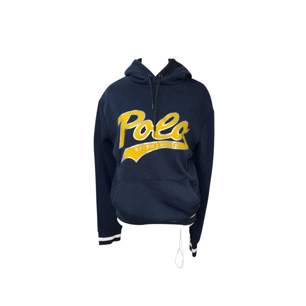 Polo Ralph Lauren Mens Navy Blue Script Logo Hoodie Sweatshirt Small 71074139300